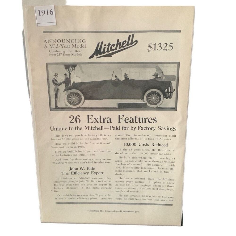 Vintage 1916 Mitchell Auto 26 Extra Features Ad Advertisement